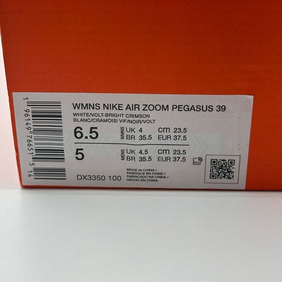 Women's Nike Air Zoom Pegasus 39 White-Volt-Bright Crimson DX3350-100 Size 6.5 - Picture 12 of 12